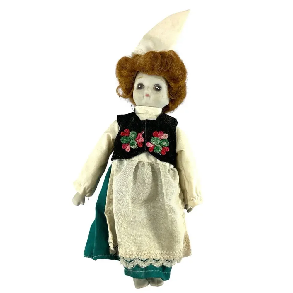 Vintage Scandinavian Folk Doll Norway Sweden Bisque Face Red Hair 9” Costume